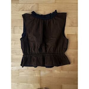 Kamaria Elegant Sleeveless Ruffle Top in Dark Brown